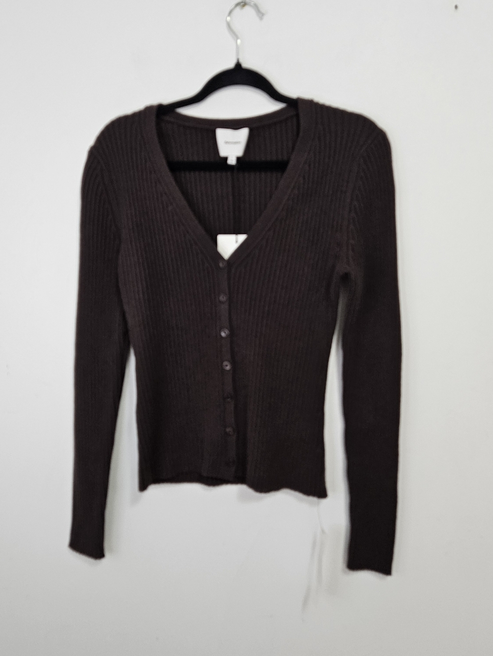 SOLD NWT Reformation Fia Cotton Cashmere Blend Cardigan Sz L Brown Ribbed - Picture 4 of 13